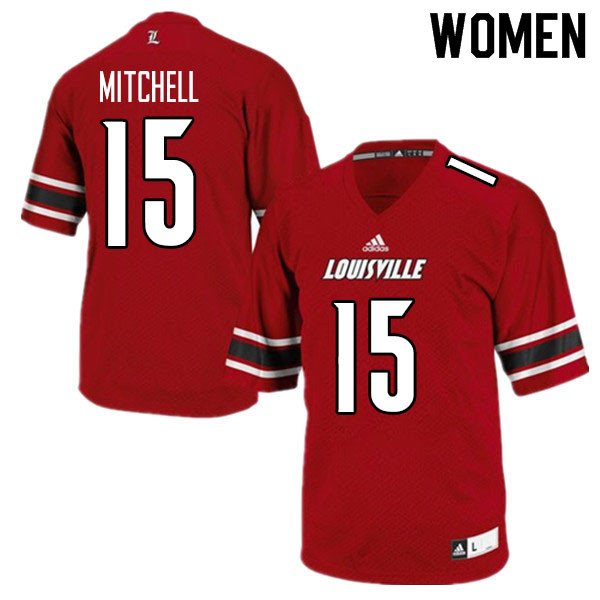 Women #15 Jalen Mitchell Louisville Cardinals College Football Jerseys Sale-Red